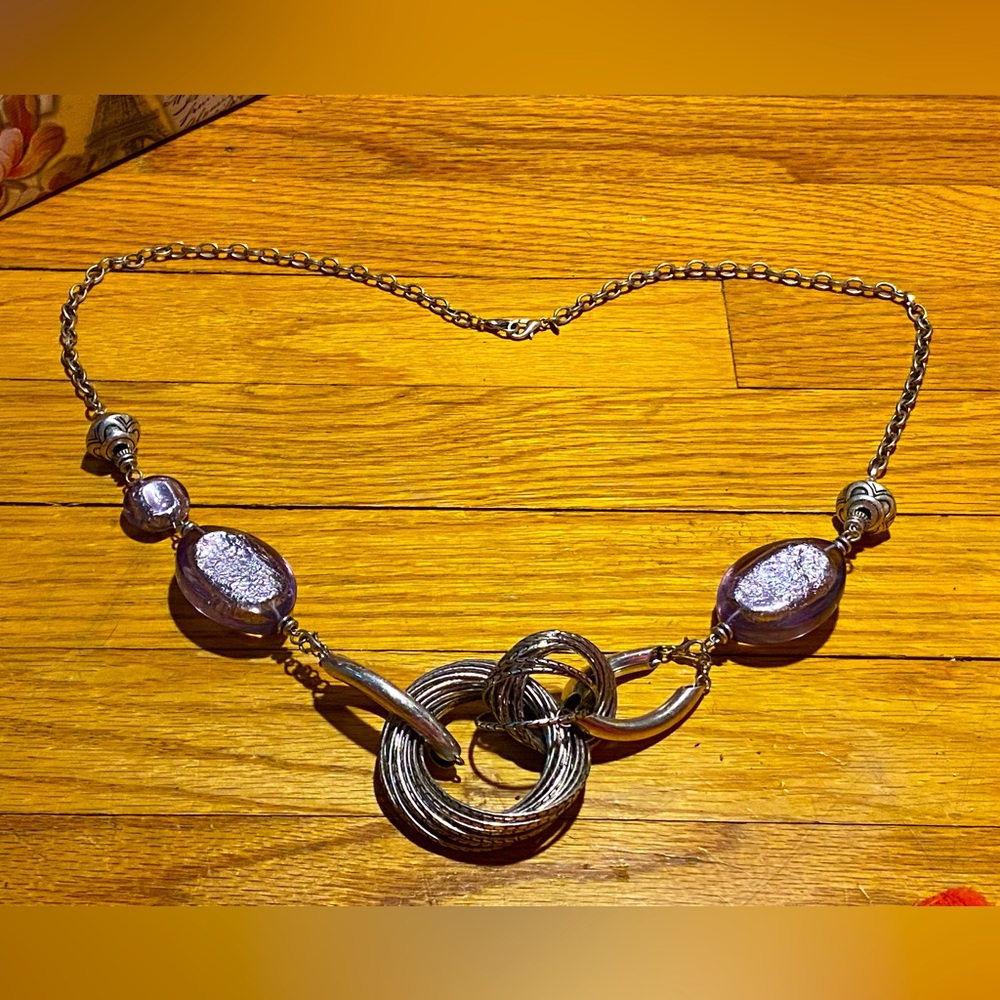 SALE 5/$25 Premier jewelry necklace, purple glass/pewter beads,silver chain